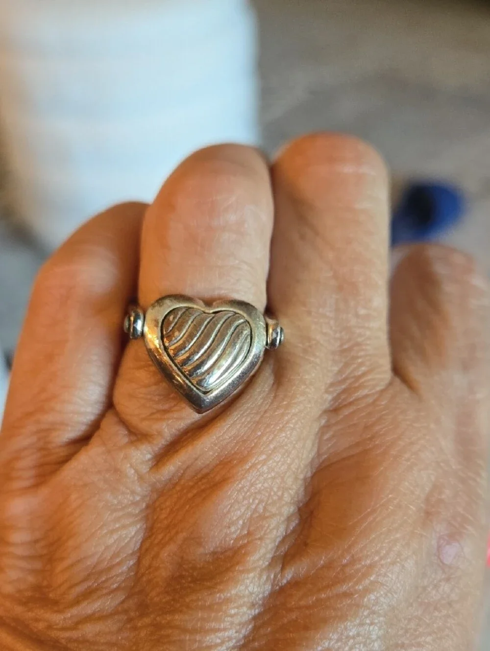 Brighton Retired Well Loved 2 Sides Crystal Pavé Heart Ring - Silver Tone